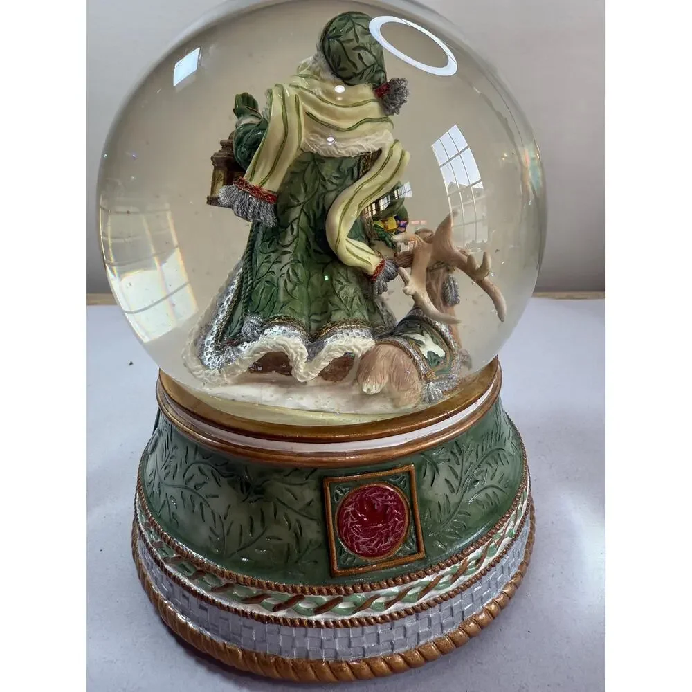 Vintage Fitz and Floyd Holiday Gregorian Santa Snowglobe Working Music Box